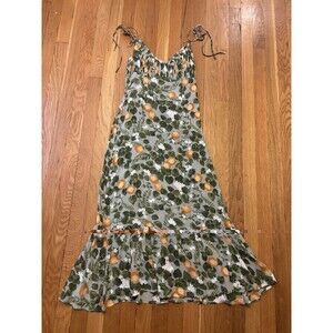 Reformation Embry Dress Orange Floral Print Midi Ruffle Hem Slip Dress Size 6